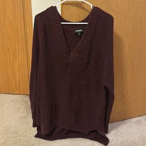 Burgundy oversized v neck sweater